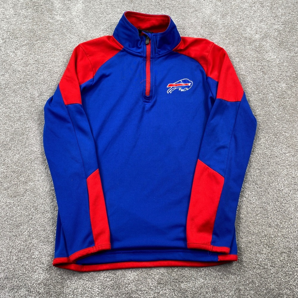 NFL Team Apparel Buffalo Bills Pullover Youth Medium Blue Red 1/4 Zip Sporty
